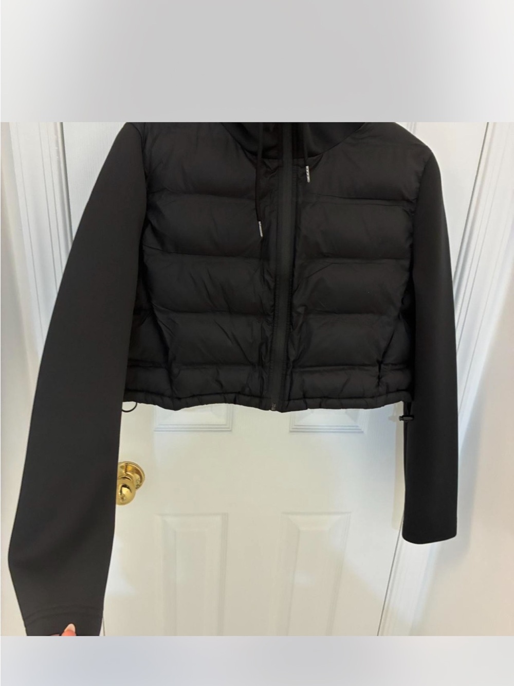Zara Black Cropped Quilted Puffer with Knit Sleeves